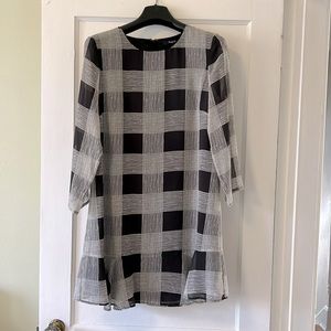 Madewell Inkcheck Silk Ruffle Hem Dress